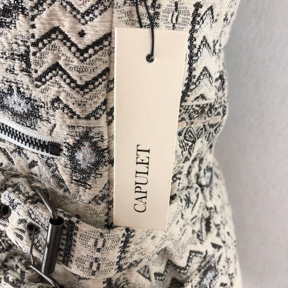 Capulet NWT Women's Size Small** White Grey Silver Metallic Print Moto Jacket - Picture 7 of 14
